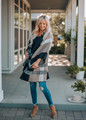 Very Chic Plaid Print Open Front Shawl Cardigan CLEARANCE