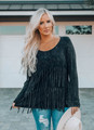 Mineral Wash Fringed Top Black CLEARANCE