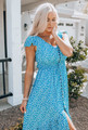 Gorgeous Floral Print Button Detail High Low Dress Blue CLEARANCE
