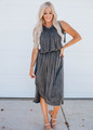 Stretchy and Lightweight Cinched Raw Hem Maxi Black CLEARANCE
