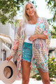 Floral Open Sheer Shimmer Kimono Coral CLEARANCE