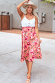Sleeveless Button Floral Cinched Tie Dress Blush