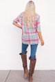 Bold Plaid Print Button Up Top Pink