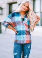 Ready For Fall Button Down Plaid Top Blue