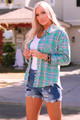 The Perfect Plaid Pocket Button Up Top Mint