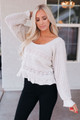 Square Neckline with Puff Sleeve Crochet Top Ivory