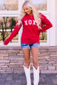 XOXO Graphic Sweatshirt Fleece Pullover Relaxed Fit Red