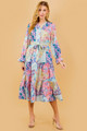Lovely Geo Floral Tiered Ruffle Dress Multi