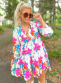 Amazingly Bright Floral Print Loose Fit Tiered Dress Multi