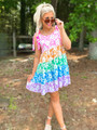 Floral Tie Shoulders Color Block Dress Multi