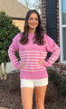 Drop Shoulder Knit Stripped Sweater Pink/Ivory