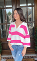 Stripped Knit Collard Sweater Pink/Ivory