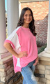 Ribbed Color Block Top Pink