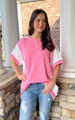 Ribbed Color Block Top Pink