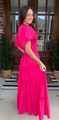 Solid Puff Shoulder Maxi Dress Pink