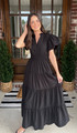 Solid Puff Shoulder Maxi Dress Black