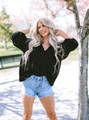 Ruffled Puff Sleeved Blouse Black