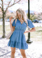 Chambray Mini Dress with Split Neck 