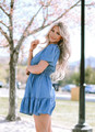 Chambray Mini Dress with Split Neck 