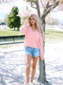 Crochet Knit Pointelle Hoodie Peach