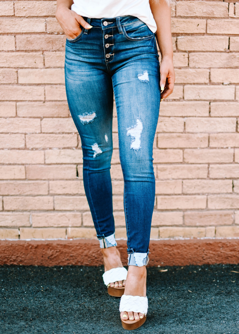 Holding You So Tight Dark Distressed Jeans | Modern Vintage Boutique