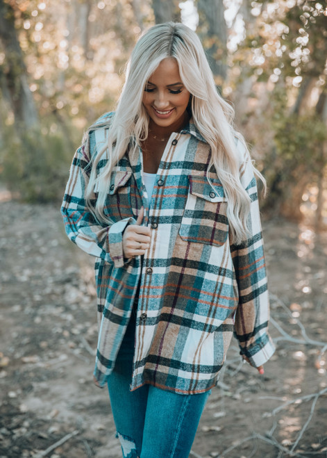 Pretty in Plaid Button Up Oversized Shacket Taupe
