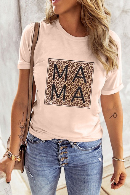 Leopard Square Mama Graphic Tee Pink