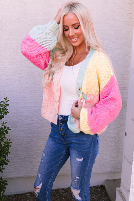 Multi Color Block Mohair Loose Fit Sweater Multi