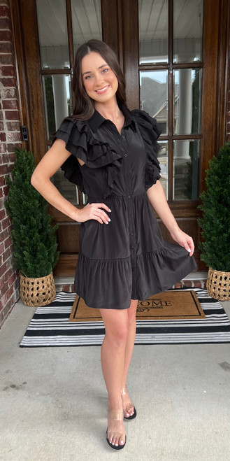 Ruffle Sleeve Collard Tiered Button Down Dress