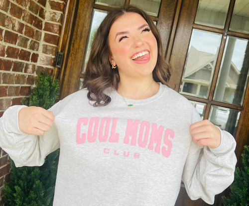Heather Gray Cool Mom Sweatshirt with Bubble Letters Blush