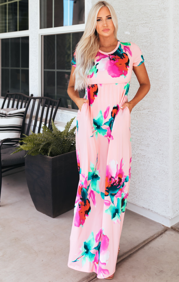 Bold and Bright Floral Pocket Maxi Peach