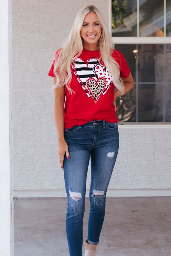 Doodle Hearts Valentine's Tee Red