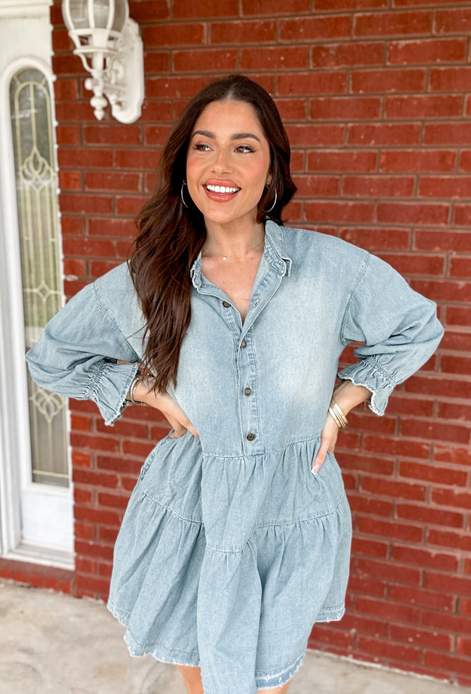 Washed Denim Button Down Mini Dress 