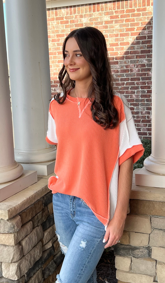 Ribbed Color Block Top Orange 