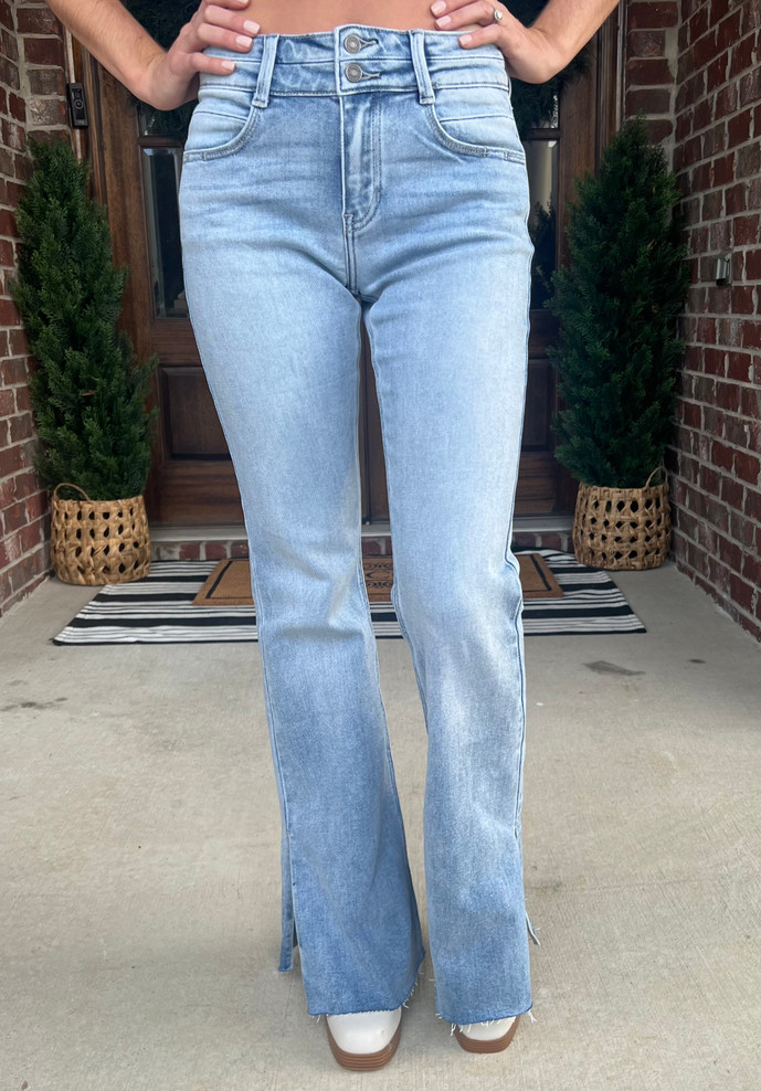 Mid Rise Double Waist Band Flare Jeans Medium