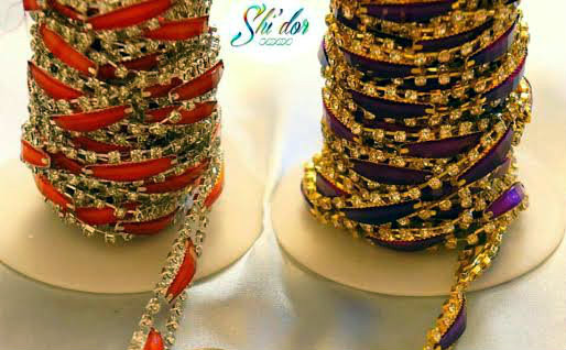 Rhinestone Trim - Orange Rectangle Diamond Trim - Per Yard - Shi'dor