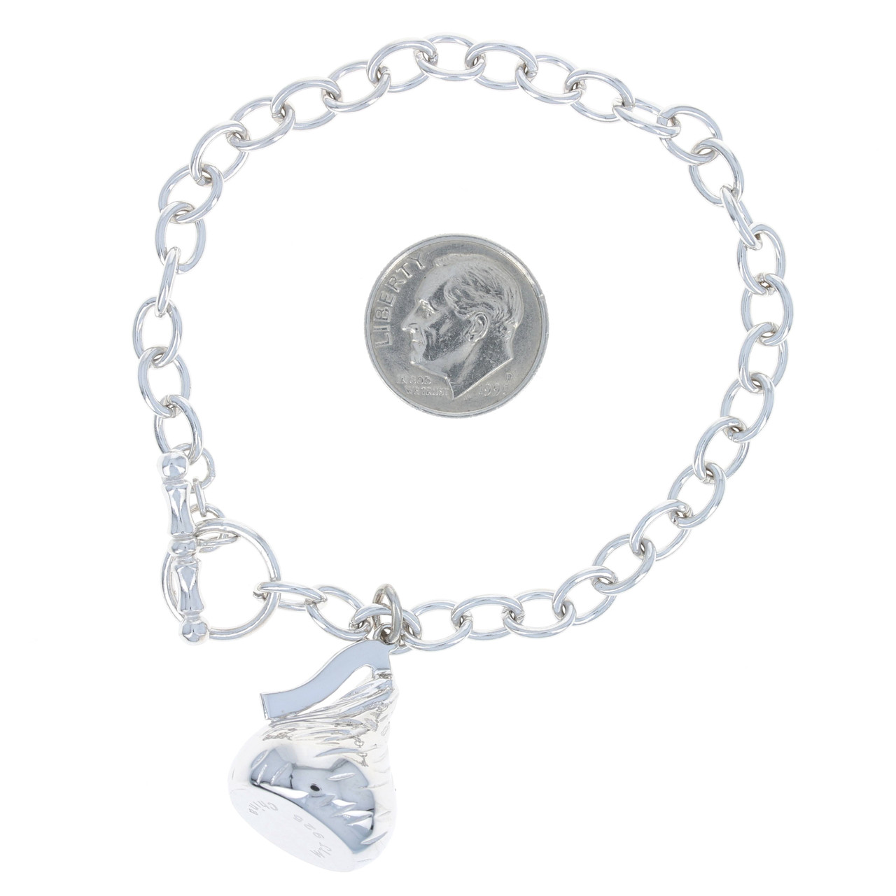 Hershey Kiss Charm Bracelet 7 - 925 Sterling Cable Chain Toggle Clasp