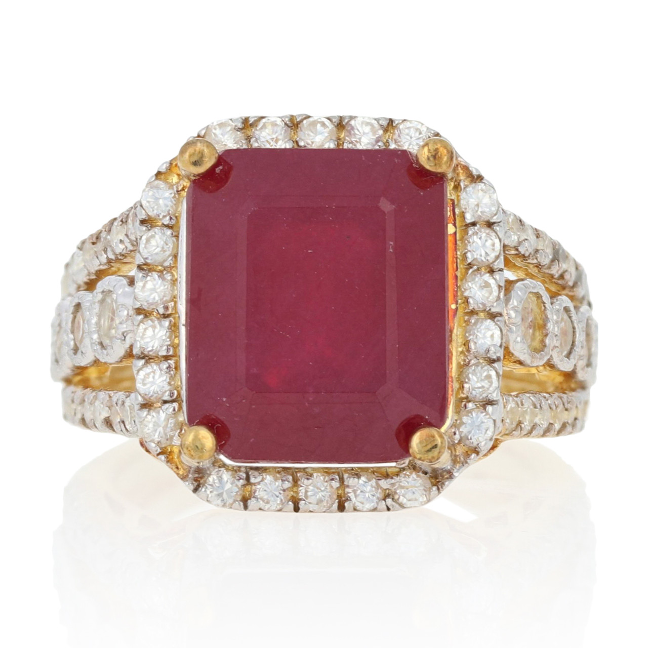 Sterling Lead Glass Filled Ruby & Zircon Ring 925 Gold Plated 8.95
