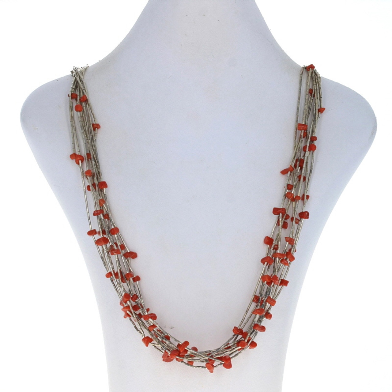 Native American Coral Multi-Strand Necklace 26 1/4 - Sterling Silver 925 -  Wilson Brothers Jewelry