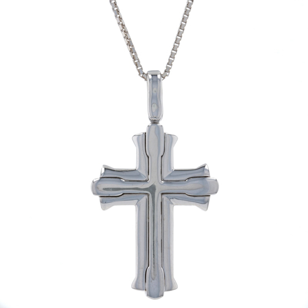 18k White Gold - Cross Pendant - Baguette-Cut Diamonds - 2.9 ctw