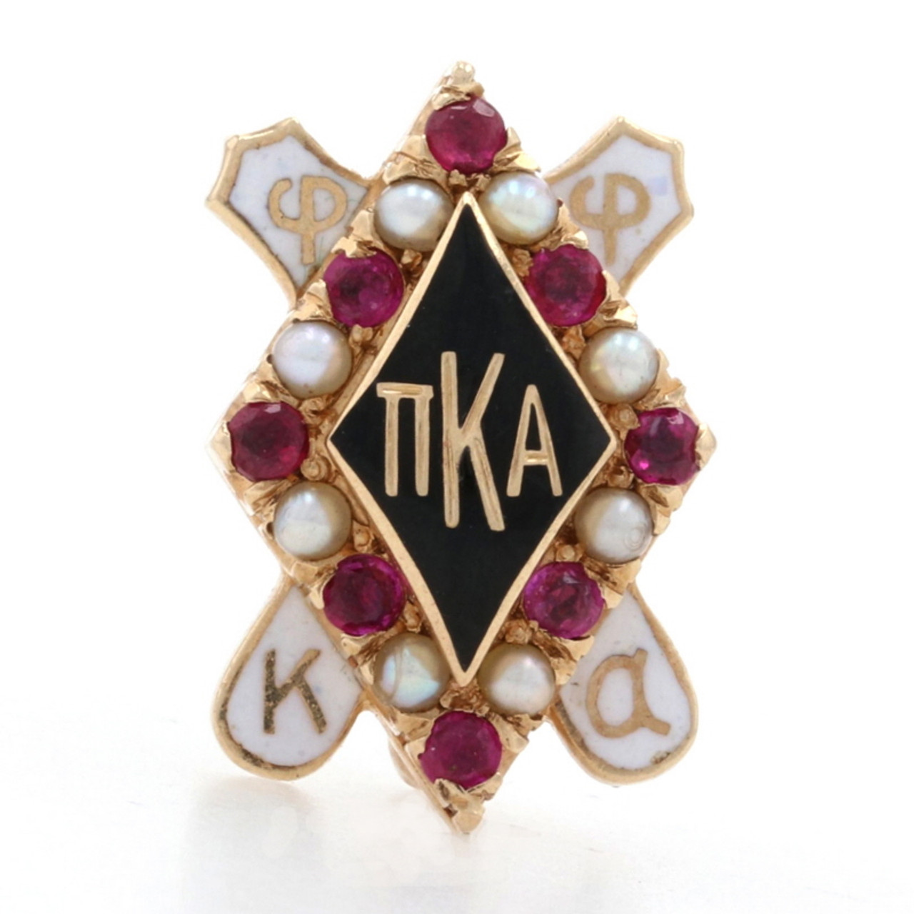 Yellow Gold Pi Kappa Alpha Fraternity Badge - 14k Synthetic Ruby
