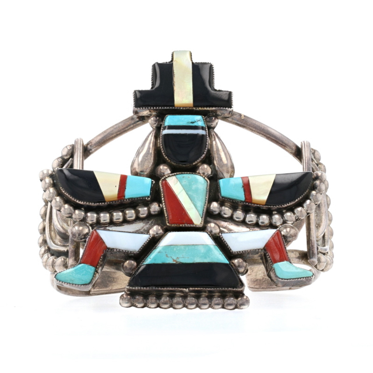 Zuni Knife-Wing High Quality Large Cuff Silver Bracelet - Inlay Gary Vacit