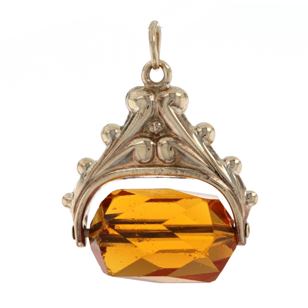 Yellow Gold Simulated Citrine Vintage Fob Pendant - 9k Solitaire