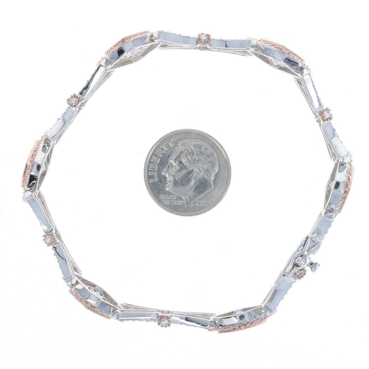 14K-Rose-Gold-Plated & Cubic Zirconia Round Monogram Charm Bracelet