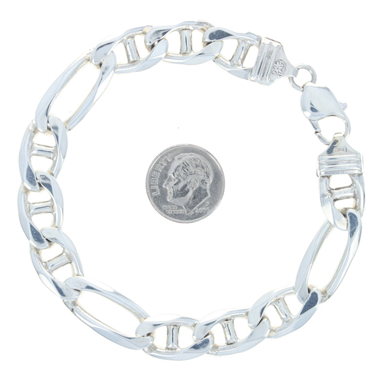 Figaro Chain Bracelet in Sterling Silver, 11mm – Miabella