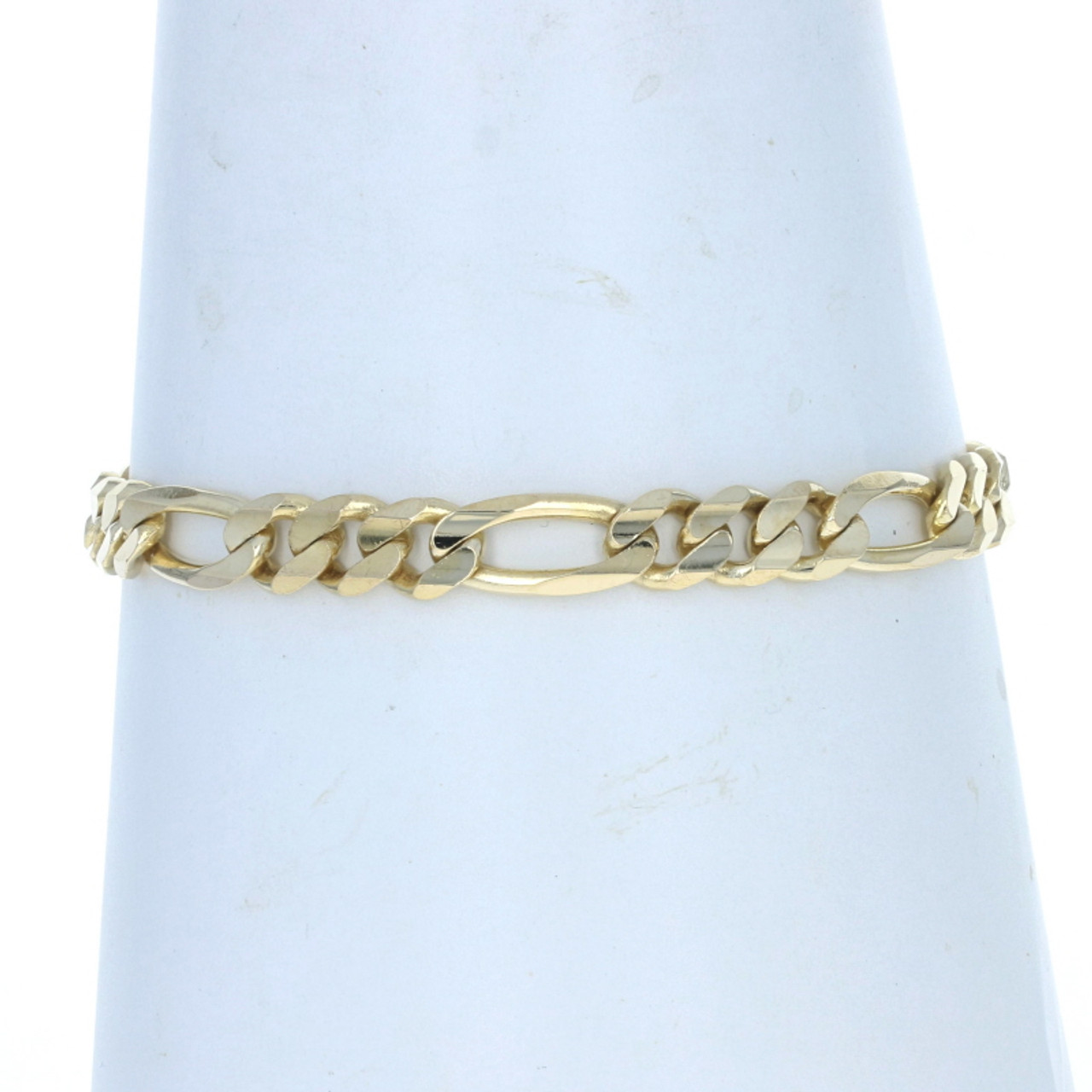 Yellow Gold Diamond Cut Figaro Chain Men's Bracelet 8