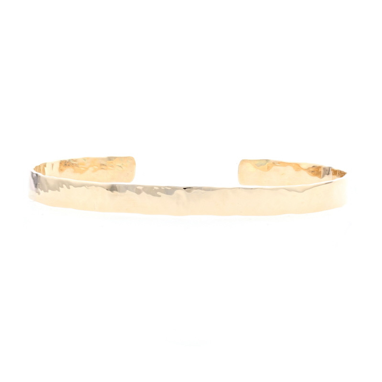 18KT Yellow Gold Hammered Textured Open-Ended Cuff Bangle Bracelet NEW