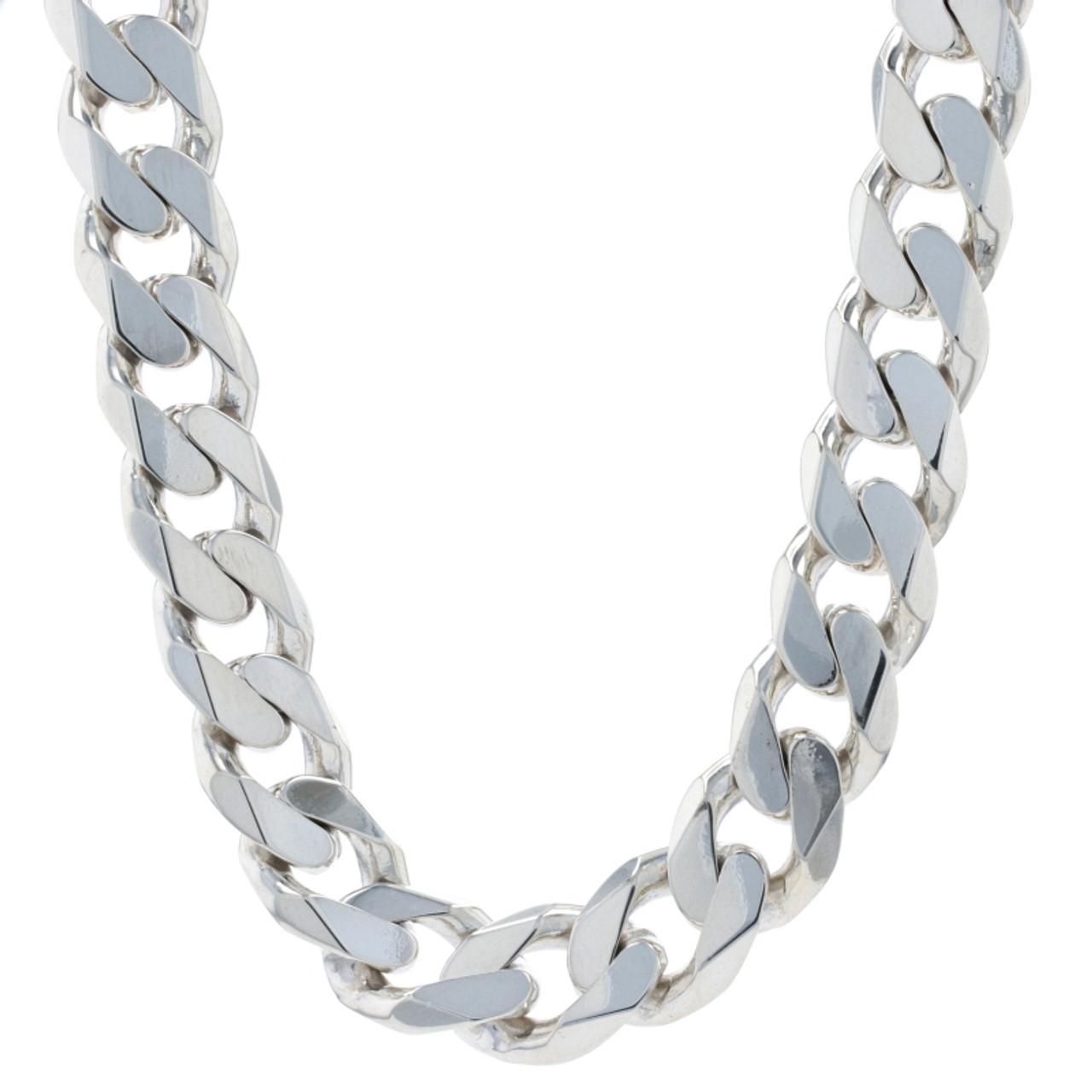 Sterling Silver Diamond Cut Curb Chain Men's Necklace 21 1/2