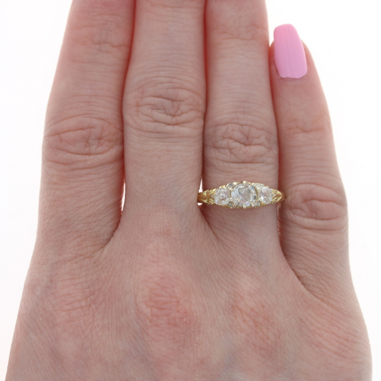 .33 Old European Three Stone Diamond Ring in 18K Yellow Gold