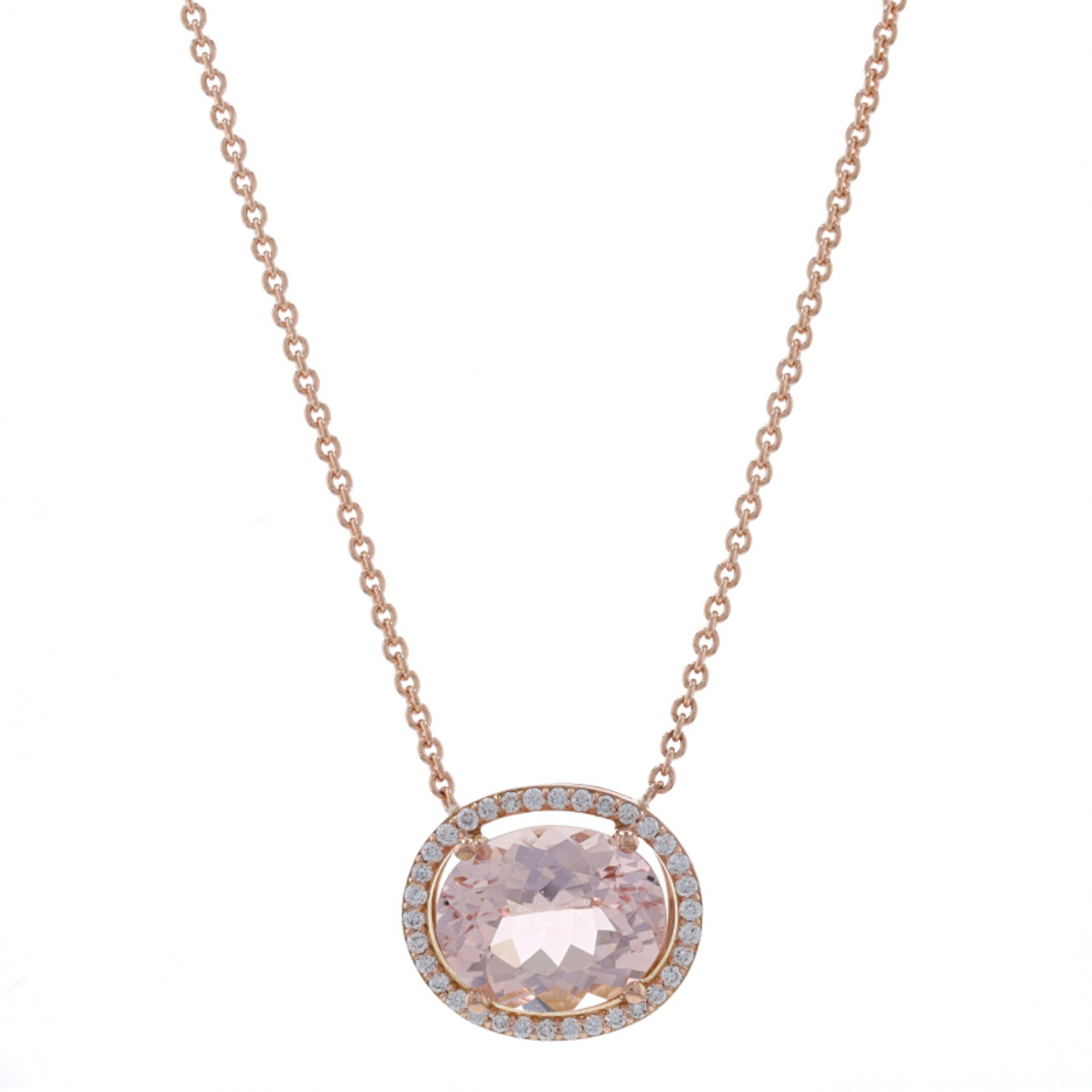 Windsor Collection 18KTT White & Rose Gold Cushion Cut Morganite Pendant w/  Chain